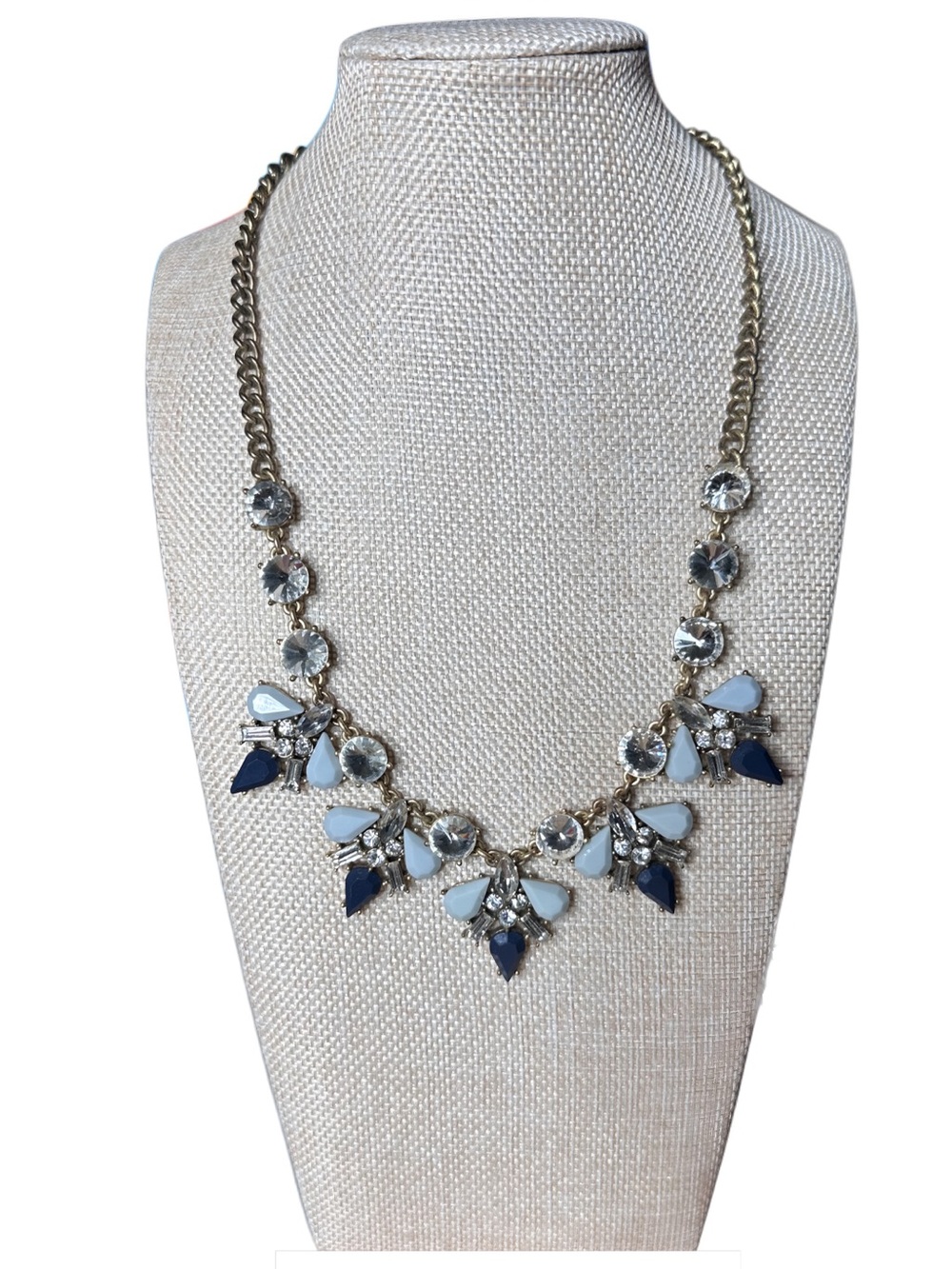 J. Crew Gold-Tone Necklace with Navy and Light Blue Stones